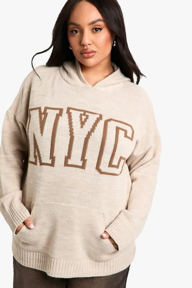 Jumpers|Jumpers & Cardigans*boohoo Plus NYC Knitted Hoodie stone