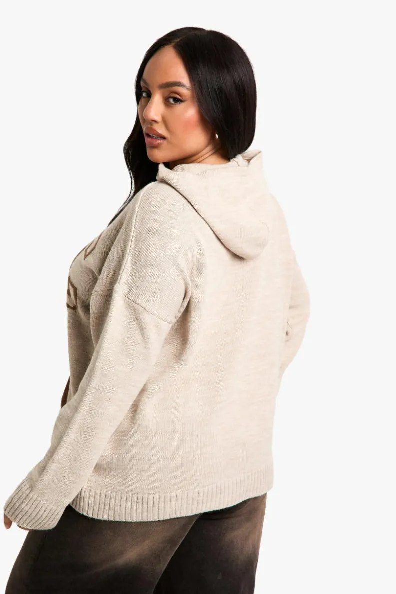 Jumpers|Jumpers & Cardigans*boohoo Plus NYC Knitted Hoodie stone