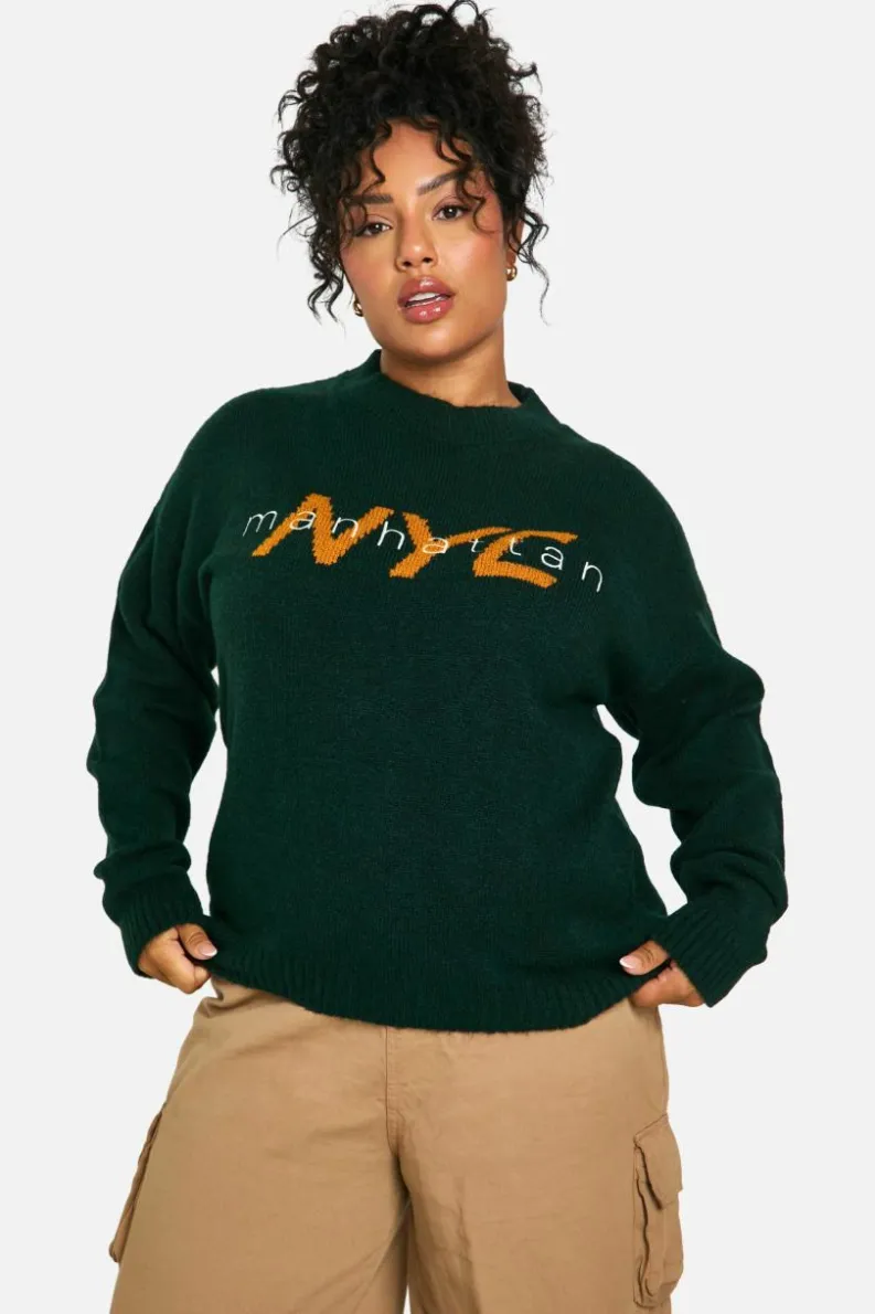 Jumpers*boohoo Plus Nyc Knitted Jumper bottle green
