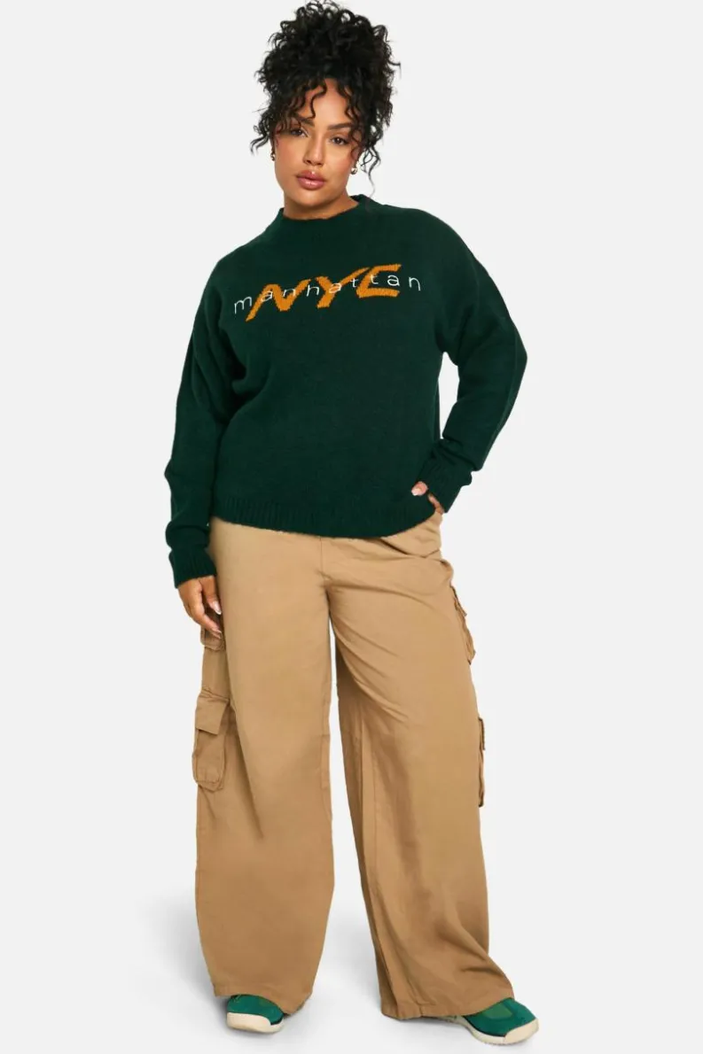 Jumpers*boohoo Plus Nyc Knitted Jumper bottle green