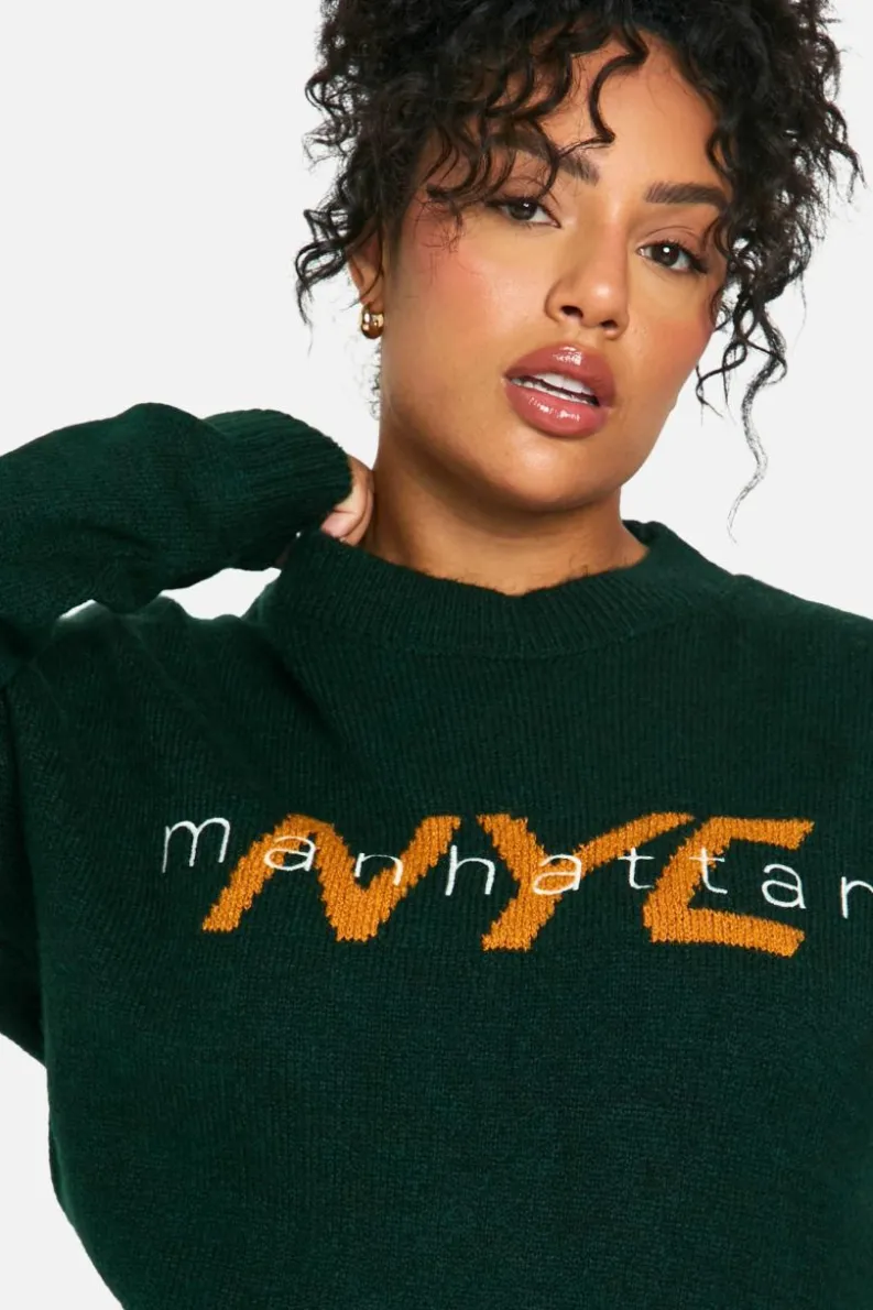 Jumpers*boohoo Plus Nyc Knitted Jumper bottle green