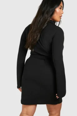 Blazer Dresses*boohoo Plus Obi Waist Skort Blazer Dress black