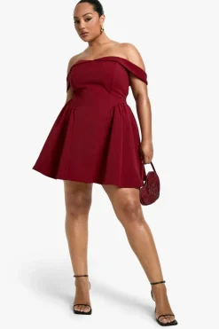 Skater Dresses|Mini Dresses*boohoo Plus Off The Shoulder Pleated Skater Dress berry