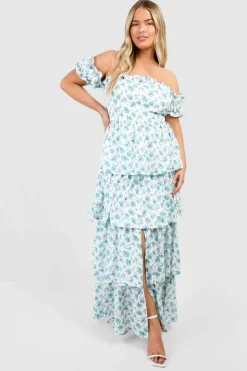 Skater Dresses*boohoo Plus Off The Shoulder Ruffle Maxi Dress ivory