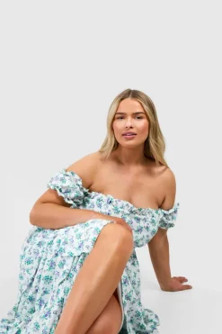 Skater Dresses*boohoo Plus Off The Shoulder Ruffle Maxi Dress ivory