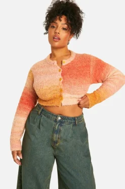 Cardigans*boohoo Plus Ombre Fluffy Knit Cardigan peach