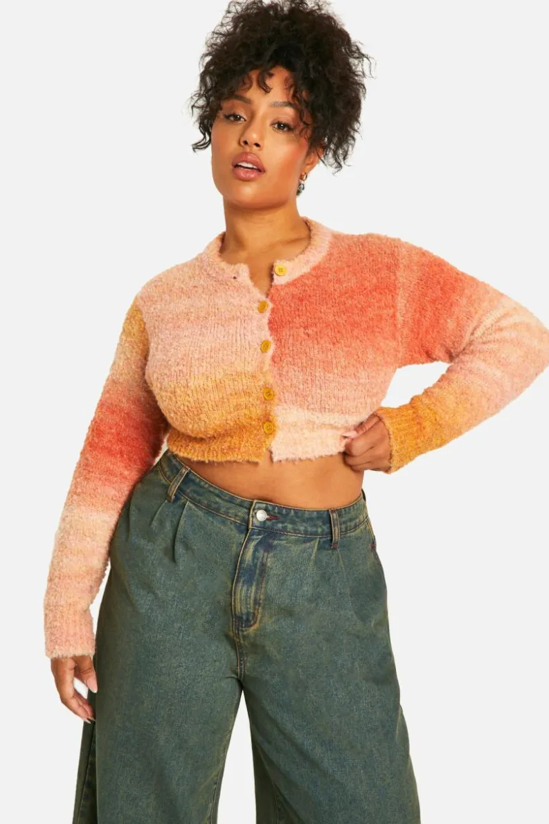 Cardigans*boohoo Plus Ombre Fluffy Knit Cardigan peach