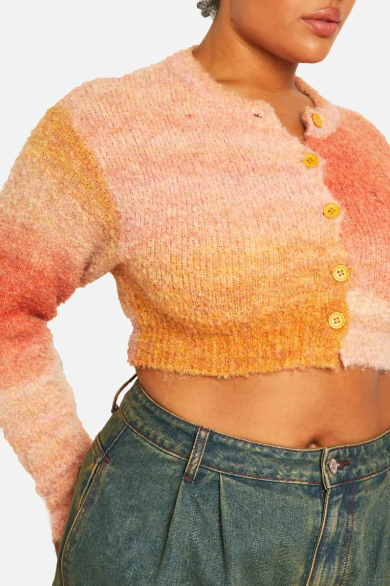 Cardigans*boohoo Plus Ombre Fluffy Knit Cardigan peach