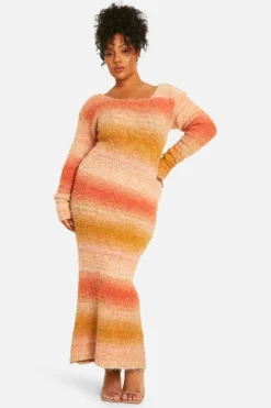 Jumper Dresses|Jumper Dresses*boohoo Plus Ombre Fluffy Knit Midaxi Dress peach