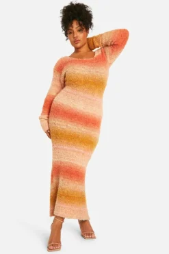 Jumper Dresses|Jumper Dresses*boohoo Plus Ombre Fluffy Knit Midaxi Dress peach