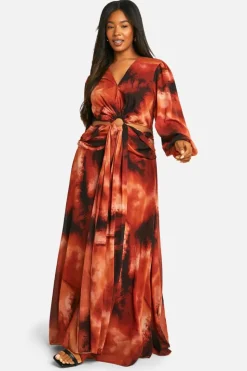 Maxi Dresses*boohoo Plus Ombre Print Chiffon Cut Out Maxi Dress brown