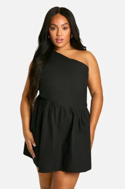 Skater Dresses*boohoo Plus One Shoulder Cut Out Skater Dress black