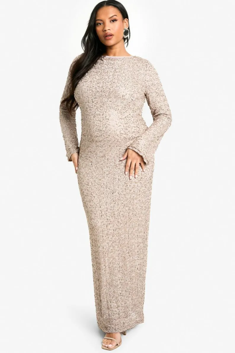 Maxi Dresses*boohoo Plus Open Back Hand Embellished Maxi Dress mocha