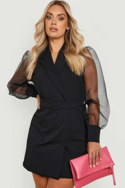 Blazer Dresses*boohoo Plus Organza Sleeve Blazer Dress black