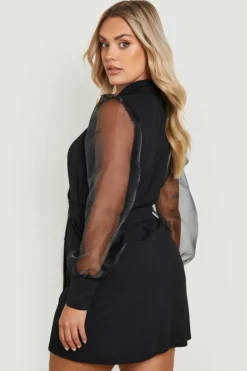 Blazer Dresses*boohoo Plus Organza Sleeve Blazer Dress black