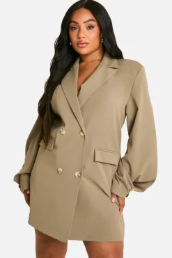 Blazer Dresses|Long Sleeve Dresses*boohoo Plus Oversized Blazer Dress khaki