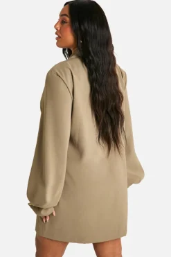 Blazer Dresses|Long Sleeve Dresses*boohoo Plus Oversized Blazer Dress khaki