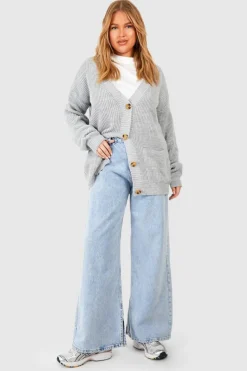 Cardigans*boohoo Plus Oversized Button Through Cardigan grey