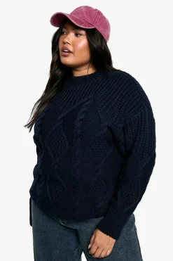 Oversized Jumpers|Jumpers*boohoo Plus Oversized Cable Knit Jumper navy