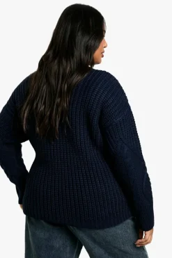 Oversized Jumpers|Jumpers*boohoo Plus Oversized Cable Knit Jumper navy