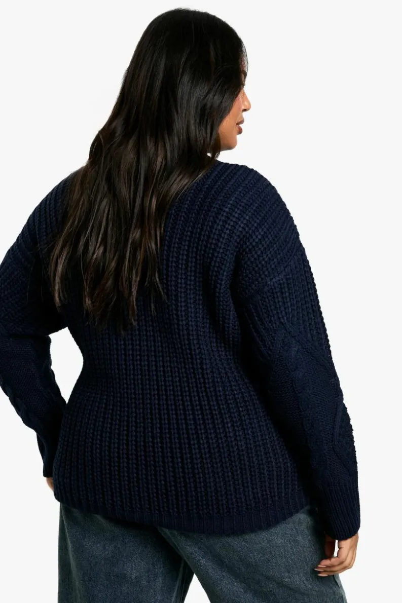 Oversized Jumpers|Jumpers*boohoo Plus Oversized Cable Knit Jumper navy