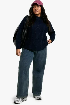 Oversized Jumpers|Jumpers*boohoo Plus Oversized Cable Knit Jumper navy