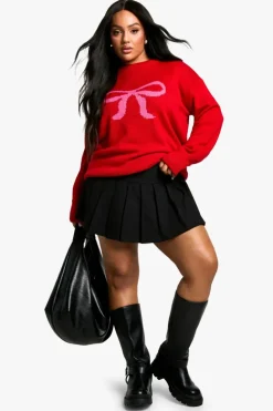 Oversized Jumpers*boohoo Plus Oversized Christmas Bow Jumper red