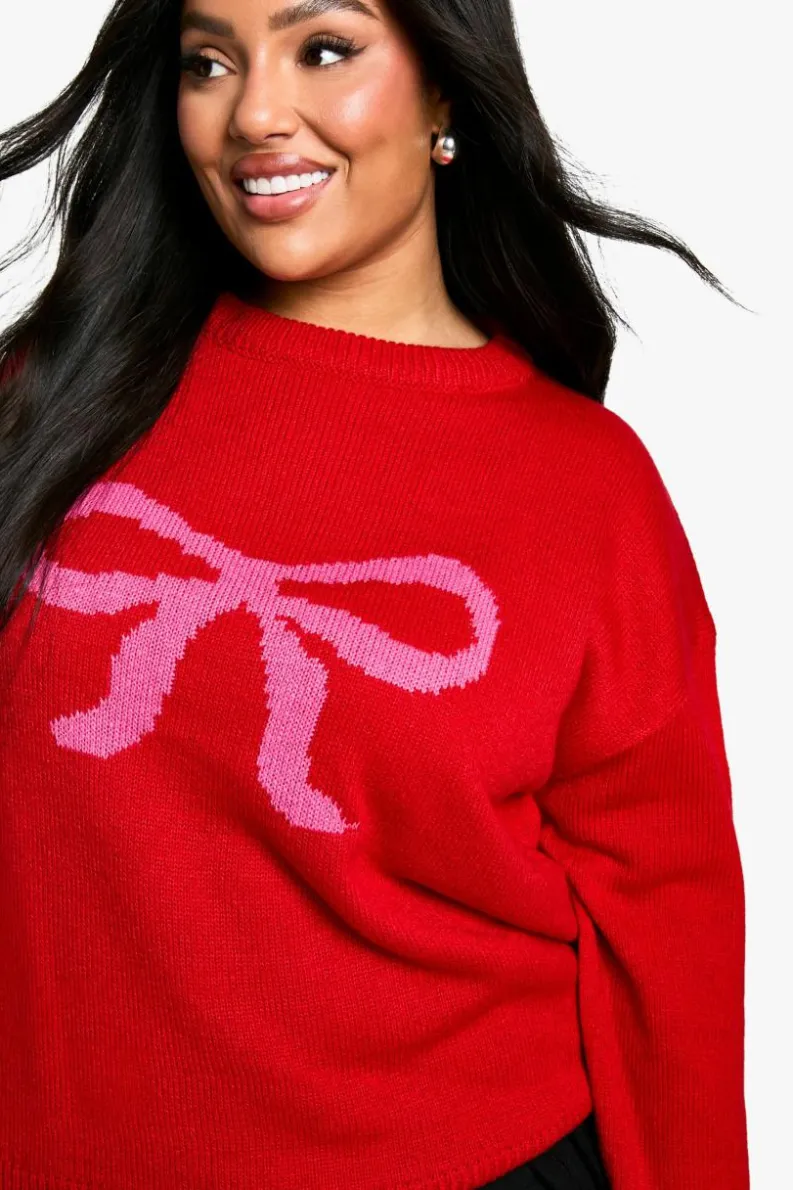 Oversized Jumpers*boohoo Plus Oversized Christmas Bow Jumper red