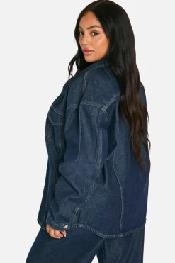 Up To 80% Off Winter Warmers|Denim Jackets*boohoo Plus Oversized Contrast Stitch Raw Indigo Denim Jacket dark indigo