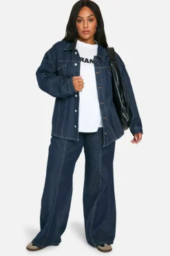 Up To 80% Off Winter Warmers|Denim Jackets*boohoo Plus Oversized Contrast Stitch Raw Indigo Denim Jacket dark indigo