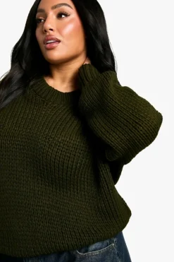 Oversized Jumpers|Jumpers*boohoo Plus Oversized Crew Neck Jumper khaki