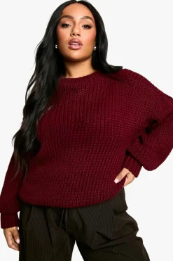 Oversized Jumpers*boohoo Plus Oversized Crew Neck Jumper burgundy
