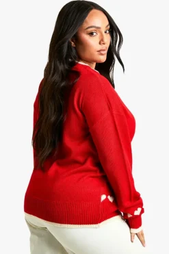 Oversized Jumpers|Jumpers*boohoo Plus Oversized Heart & Bow Jumper red