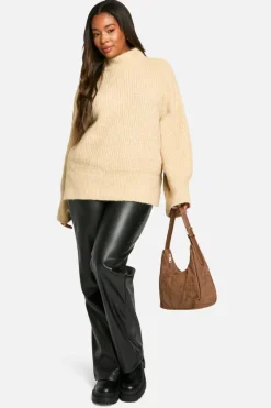Oversized Jumpers|Jumpers*boohoo Plus Oversized High Neck Knitted Jumper oatmeal