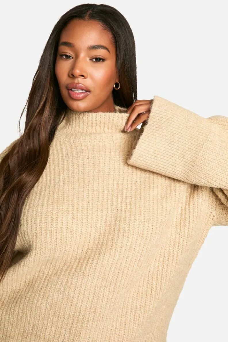 Oversized Jumpers|Jumpers*boohoo Plus Oversized High Neck Knitted Jumper oatmeal