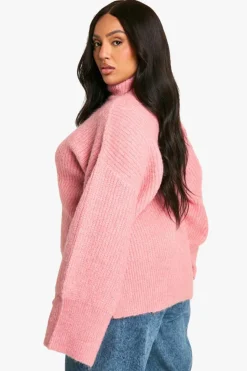 Oversized Jumpers|Jumpers*boohoo Plus Oversized High Neck Knitted Jumper pink