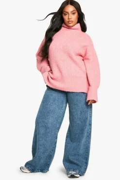Oversized Jumpers|Jumpers*boohoo Plus Oversized High Neck Knitted Jumper pink