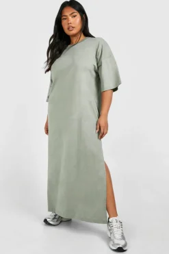 T-Shirt Dresses|Shirt Dresses*boohoo Plus Oversized Midaxi T-shirt Dress khaki