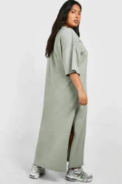 T-Shirt Dresses|Shirt Dresses*boohoo Plus Oversized Midaxi T-shirt Dress khaki