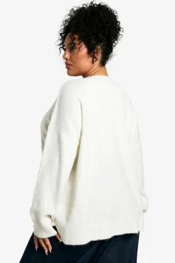 Cardigans|Jumpers & Cardigans*boohoo Plus Oversized Soft Knit Boyfriend Cardigan cream