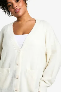Cardigans|Jumpers & Cardigans*boohoo Plus Oversized Soft Knit Boyfriend Cardigan cream