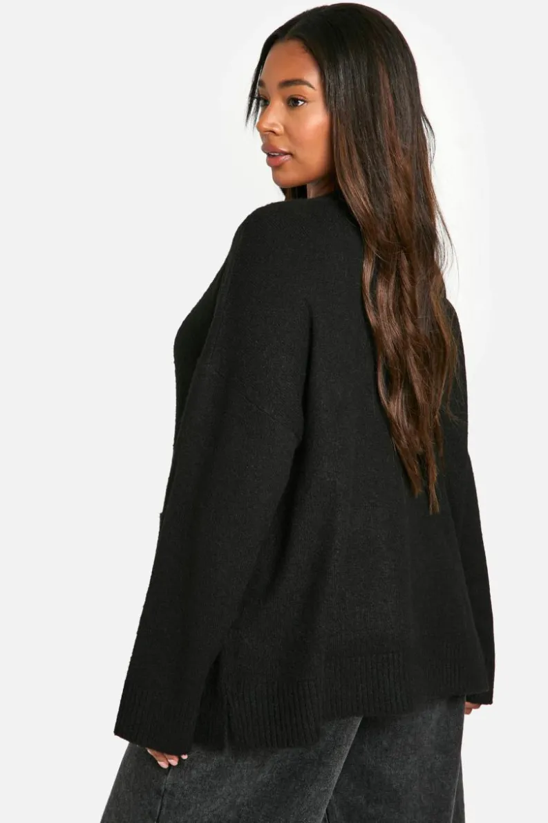 Cardigans|Knitwear*boohoo Plus Oversized Soft Knit Boyfriend Cardigan black