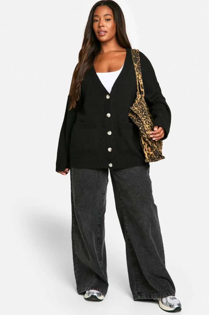 Cardigans|Knitwear*boohoo Plus Oversized Soft Knit Boyfriend Cardigan black