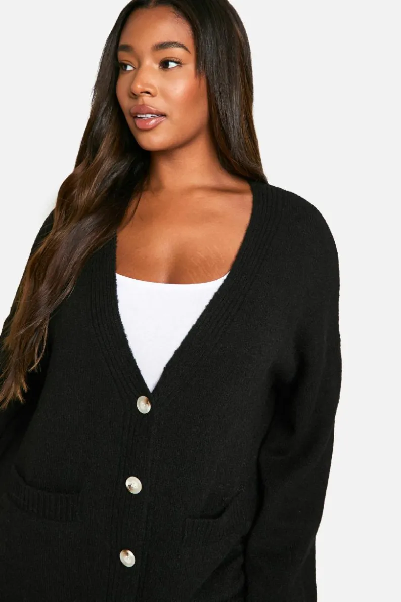 Cardigans|Knitwear*boohoo Plus Oversized Soft Knit Boyfriend Cardigan black