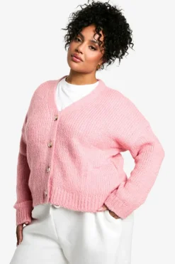 Cardigans|Jumpers & Cardigans*boohoo Plus Oversized Soft Knit Boyfriend Cardigan pink