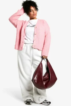 Cardigans|Jumpers & Cardigans*boohoo Plus Oversized Soft Knit Boyfriend Cardigan pink