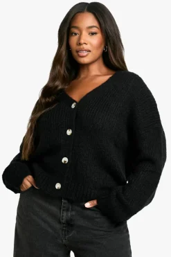 Cardigans|Jumpers & Cardigans*boohoo Plus Oversized Soft Knit Boyfriend Cardigan black