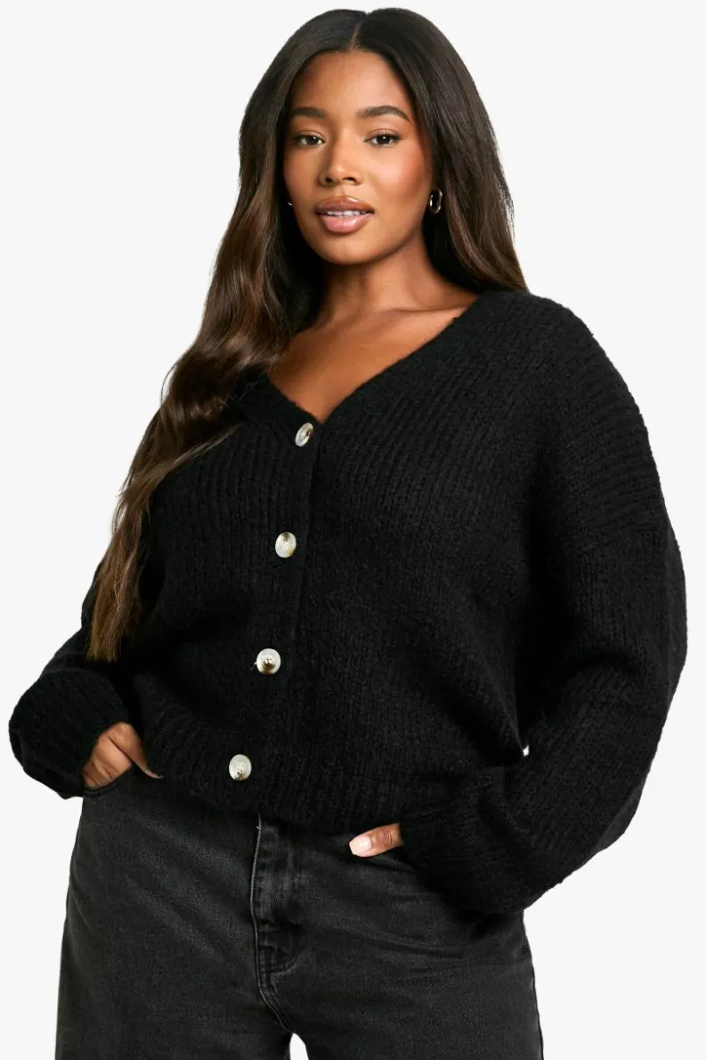 Cardigans|Jumpers & Cardigans*boohoo Plus Oversized Soft Knit Boyfriend Cardigan black