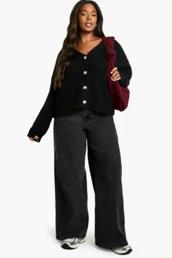 Cardigans|Jumpers & Cardigans*boohoo Plus Oversized Soft Knit Boyfriend Cardigan black