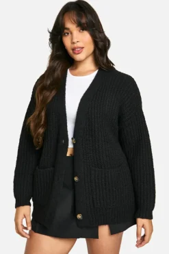 Cardigans*boohoo Plus Oversized Soft Knit Chunky Boyfriend Cardigan black
